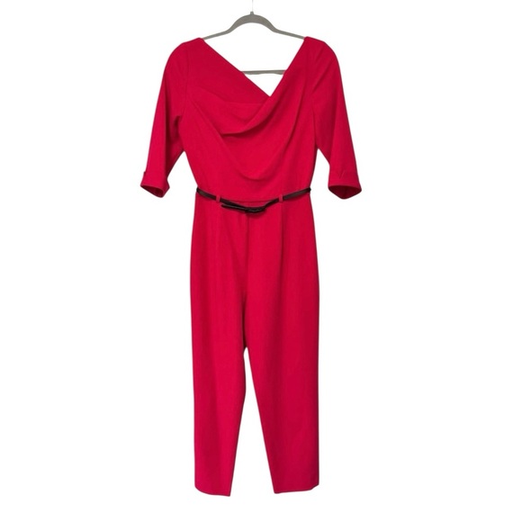 BLACK HALO | $435 Jackie O Asymmetric Half-Sleeve Belted Jumpsuit, Size 6 - Picture 5 of 13